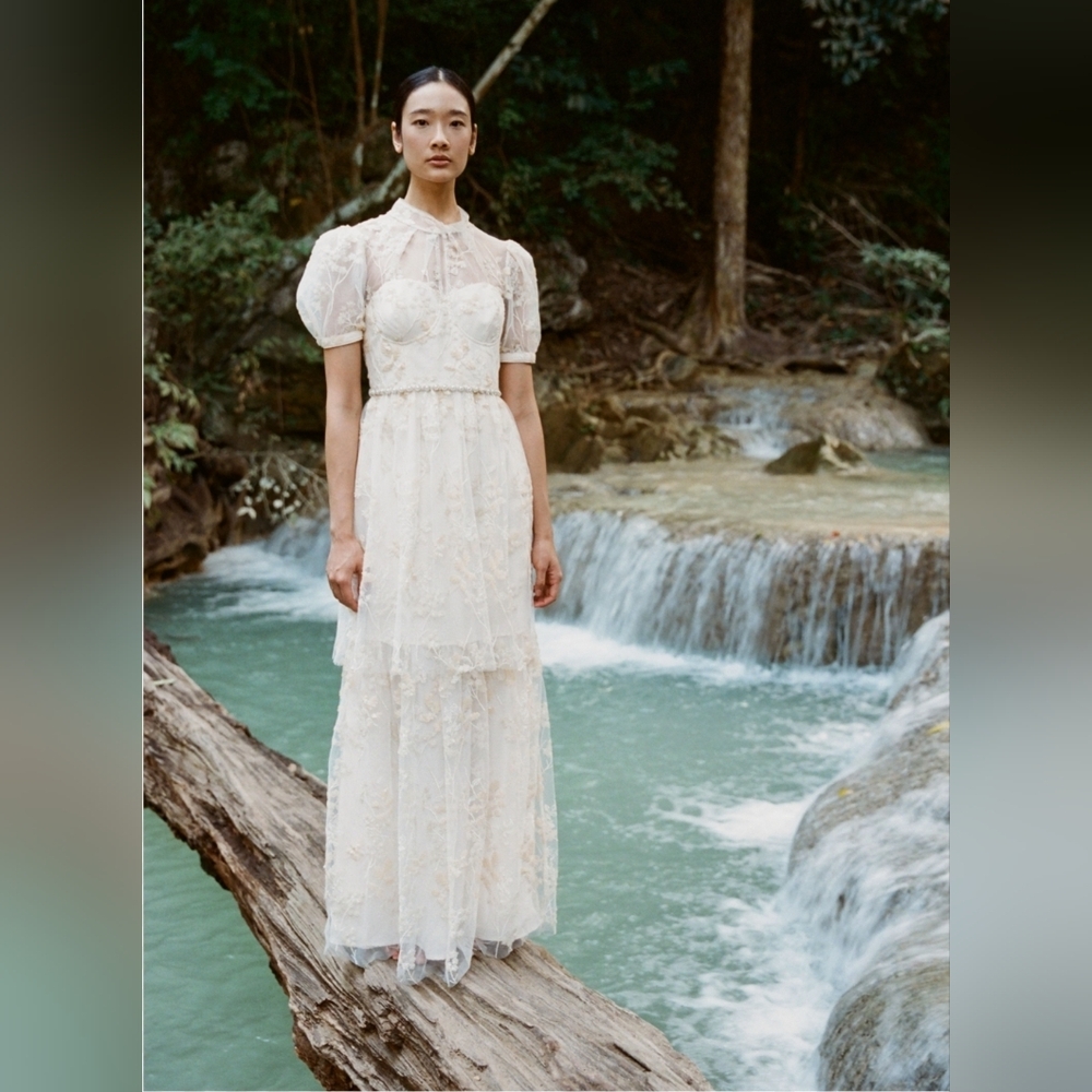 Ivory Blossom Sequin Tiered Maxi Dress  (Self-Portrait)